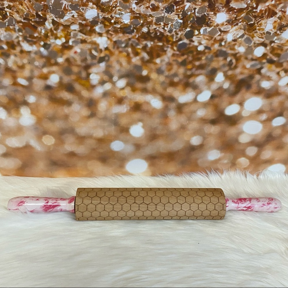 The Bake Shop Pink Handle Honeycomb Bee Rolling Pin